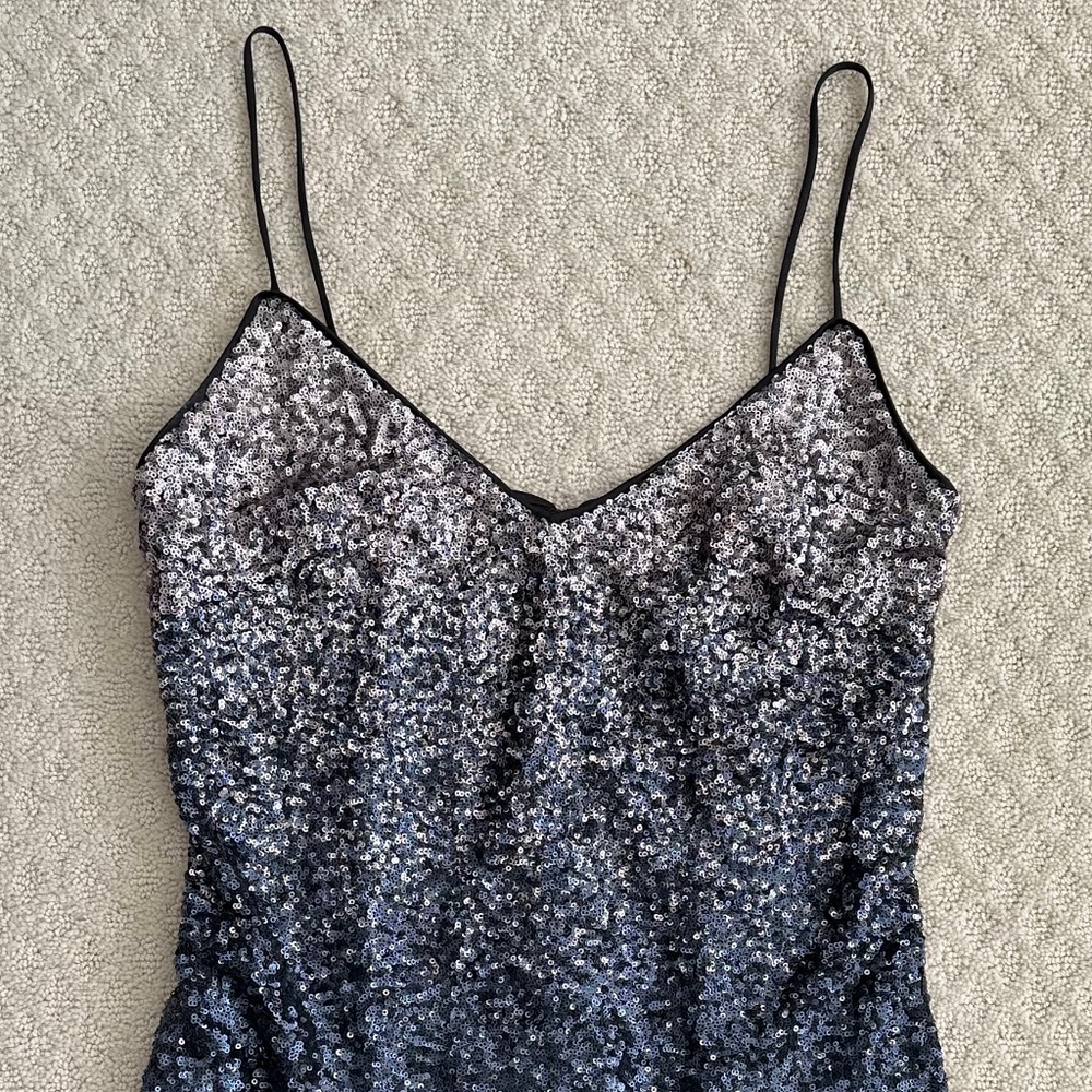 Laundry By Shelli Segal Black/Blue Ombre Sequin Cocktail Slip Dress 12 Sexy NWT - Picture 2 of 12